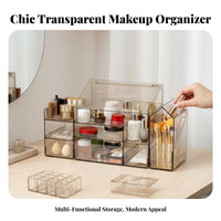 Tiered Cosmetic Display Stand Multi-Compartment Vanity Display Case for Students