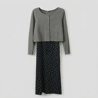 Mother of the Bride Dresses for Women Two Piece Set with Long Sleeve Cardigan, Wedding Guest Outfits with Floral Print Camisole Dress