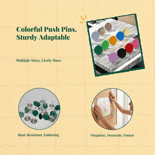 Colored Push Pins, Flat Round Head Thumb Tacks, Decorative map Tacks for Office, Home, Corkboard