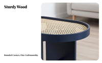 Oval Cane-Topped Side Table Woven Top Nightstand Minimalist Design for Students
