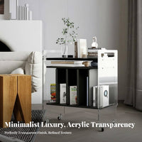 2-Tier Clear Rolling Stand Light Luxury Artistic Look Mobile Furniture Transparent Look Transparent Design for Living Room