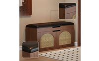 Padded Storage Bench with Rattan Doors Cushioned Entryway Bench with Cushion Sturdy Long-Lasting for Foyer