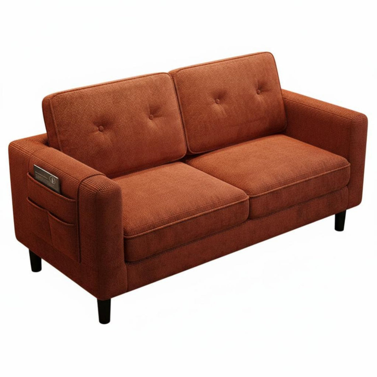 Minimalist Fabric Sofa Small Space Solution Corduroy Loveseat Simple Design Sturdy Wooden Legs for Reception Area, Office Lounge