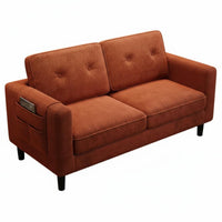 Minimalist Fabric Sofa Small Space Solution Corduroy Loveseat Simple Design Sturdy Wooden Legs for Reception Area, Office Lounge