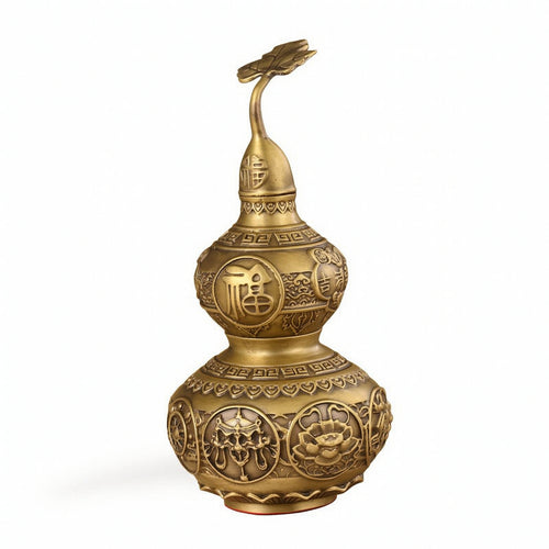 Brass Gourd Ornament Hollow Statue Traditional for Shelf