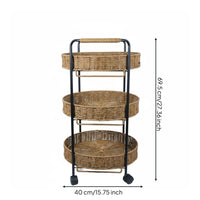 Imitation Rattan Rolling Cart Handwoven 3 Tier Basket Shelf Movable  Storage Cart for Living Room