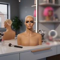 Mannequin Head with Shoulders Skin-Skin-Colored Head and Shoulders Form Plain Female Bust Form
