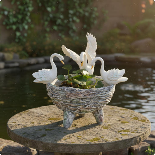 Swan Planter Hand Painted Swan Planter Pot Textured Finish Garden Decor for Yard, Patio