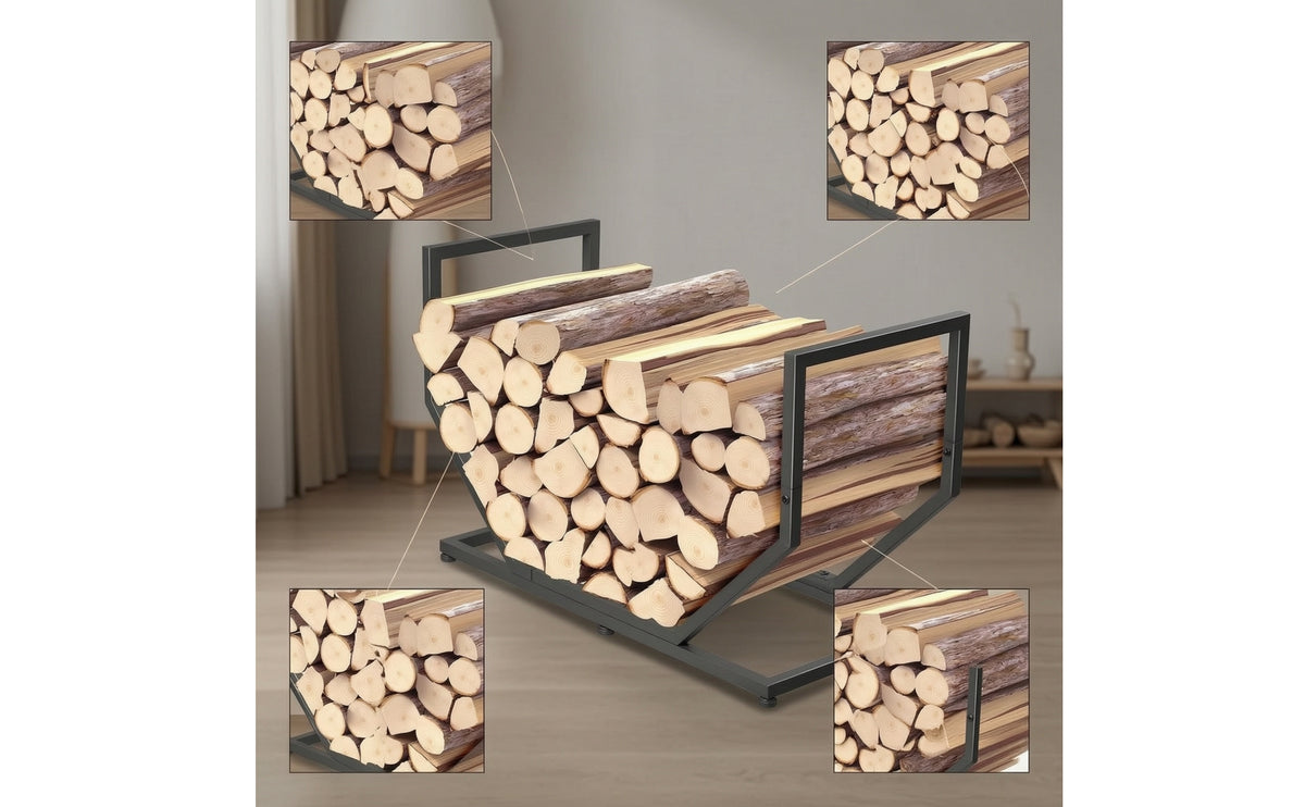 Metal Firewood Storage Rack Sturdy Log Storage Rack Compact Floor-Standing Log Holder Rectangular for Fireplace