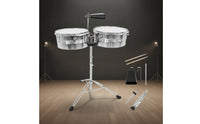 Timbales Drum Set with Stand and Cowbell Metal Timbales with Stand Double Percussion for Percussionists, Drummers, Music Studios, Rehearsals