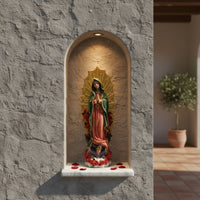 Sacred Mother Figure Figurine Hand-Painted Details Statue Inspirational Symbol Mexican Resin Sculpture for Catholics, Bookshelf