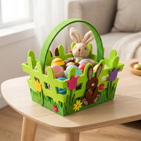 Felt Easter Basket with Handle, 3D Bunny Rabbit Design Egg Hunt Bag, Reusable Spring Gift Tote for Kids Party Favours and Decorations