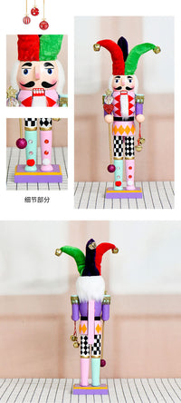 38cm Colorful Clown Nutcracker Wooden Decorative Figurine Christmas Ornament