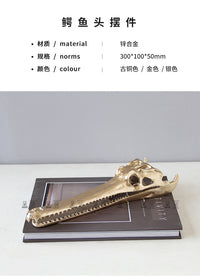 现代简约书房高端装饰创意鳄鱼头摆件亚克力大理石罩样板间软装品