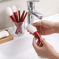 6-Piece Wine Red Handle Makeup Brush Set for Face and Eyes