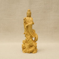 Wood Carved Guanyin Statue Spiritual Dragon Guanyin Sculpture Avalokiteshvara Figure for Buddhists