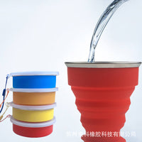 Collapsible Silicone Travel Cup with Steel Rim and Lanyard, 210ml