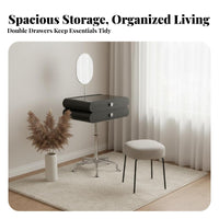 Round Pedestal Table with Mirror Nordic Design Makeup Desk Movable Modernist Inspired for Women, Students, Dressing Area