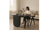 Black Wood Dining Chair with Woven Seat Mid-Century Dining Chair Arched Back Kitchen Chairs Comfortable for Reading Corner