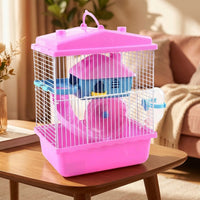 Hamster Cage Habitat for Dwarf Hamster, Single-Level Rectangular Enclosure with Handle and Exercise Tube, Indoor Use All Seasons