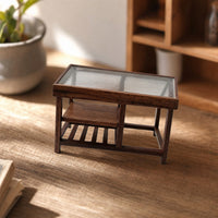 Wood-Grain Dollhouse Table with Shelves Realistic Miniature Living Room Table Decorative Furniture Compact for Photography Props