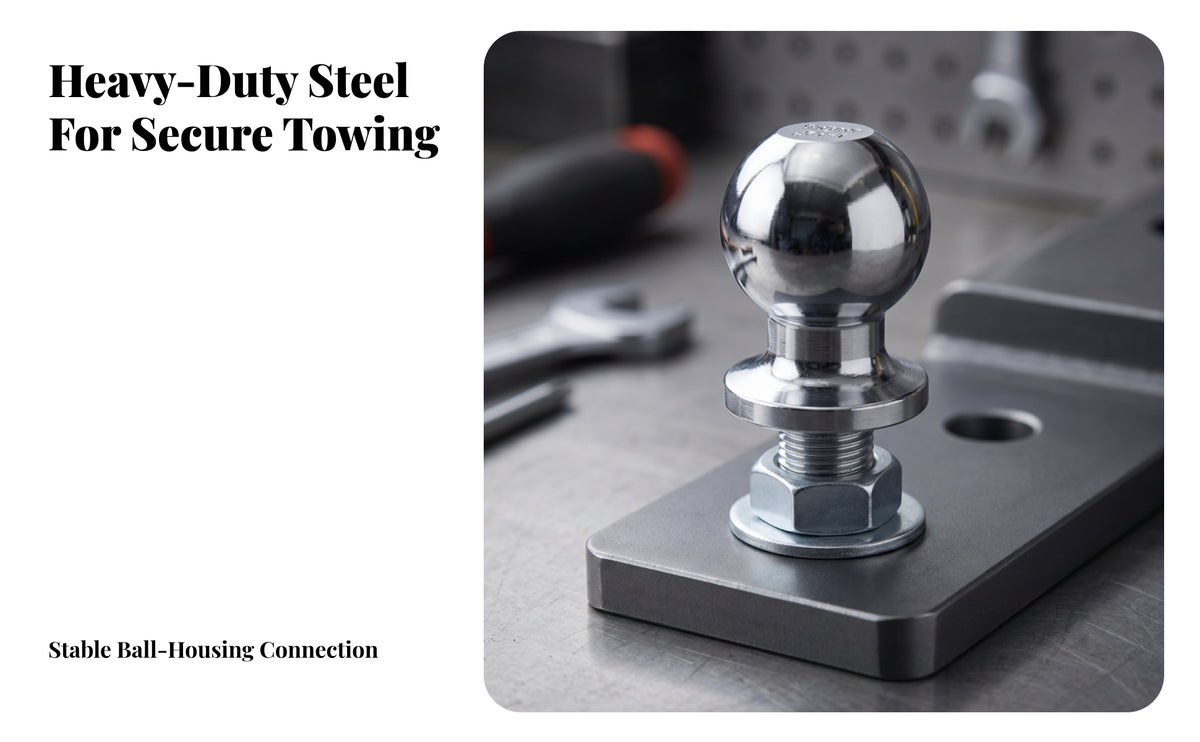Bright Silver Trailer Hitch Ball | 2000 Capacity, Coarse Threaded Shank, Trailer Ball with Nut and Washer, for Towing Setup