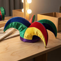 Four-Tipped Fool Hat Multicolor Patchwork Fool Hat Gold-Tone Tips Costume Accessory