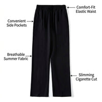Ladies Trousers with Elasticated Waist for Plus Size Women, High Straight Leg for Summer Casual Wear, Breathable Stretch Material