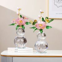 Crystal Glass Gourd Peony Ornament for Living Room Decoration