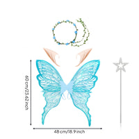 4 Pieces Symmetrical Butterfly Wings with Wand Glittery Fairy Costume Set Filigree Elf Costume Kit Multi-Layered for Children, Girls, Cosplayers, Halloween, Cosplay, Birthday Parties, Photoshoots