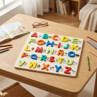 Bilingual Wooden Alphabet Puzzle Educational Wooden Letter Blocks with Puzzle Board Raised Matching Game Tactile for Preschoolers, Toddlers, Kids, Classroom, Homeschool