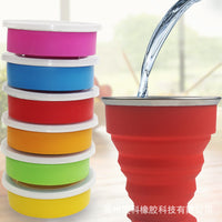 Collapsible Silicone Travel Cup with Steel Rim and Lanyard, 210ml