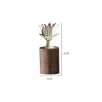 Metal Flower Candle Holder with Wooden Base Floral Taper Candle Holder Rustic Vintage for Tabletop, Weddings