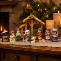 Cartoon Nativity Stable Set Long-Lasting Manger Figurine Set High-Quality Resin