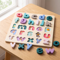 Wooden Letter Puzzle Educational Lowercase Letter Puzzle Pastel Toy for Preschoolers