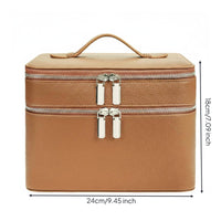 Stain-Proof Stain-Resistant Lining Portable Cosmetic Train Case PU Leather Double Layer Makeup Travel Case Cosmetic Organizer Box with Dividers for Women