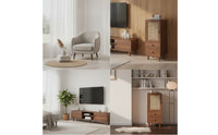 Compact Storage Cabinet with Drawers Organized Cabinet with Rattan Door Stable Sideboard with Rattan Doors Sturdy for Entryway, Small Apartment