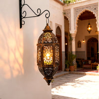 Moroccan Iron Candle Holder, Hollowed Lantern Wind Lamp, Handcrafted Vintage Home Decoration