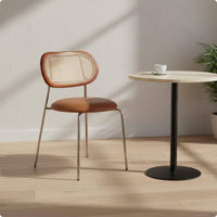 Easy to Match Rattan Dining Chair Rustic Rattan Back Chair Vintage Dining Seat for Guesthouse, Restaurant, Cafe