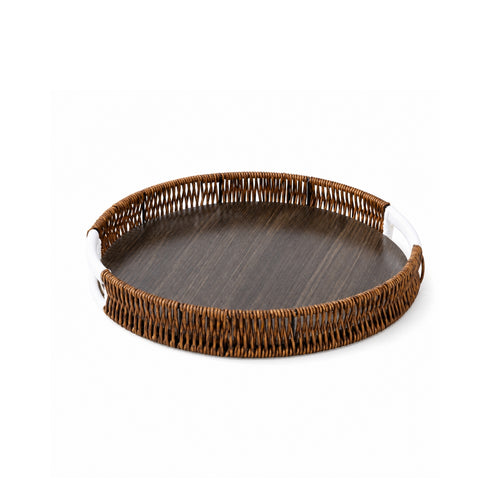 Round Serving Tray Decorative Tray with Handles Rustic for Coffee Table, Hosts