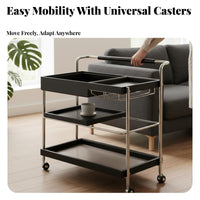 2-Tier Rolling Cart With casters Serving Trolley Retro design for Bedroom, Renters