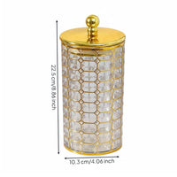 Gold Trim Canister Multi-Functional Round Decorative Container Lightweight Lidded Storage Jar for Office Desk