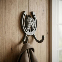 Horse Head Horseshoe Hook Textured Home Organizer Decorative