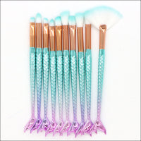 Mermaid Makeup Brush Set with Gradient Handles - Eyeshadow & Cosmetic Tools