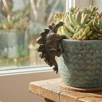 Bronze Resin Dinosaur Figurine Weathered Metal Look Triceratops Planter Hugger