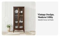timeless Country design Design Tall Single-Door Hutch Glass Doors book cabinet Multifunctional Display Cabinet Multi-Purpose for Book Lovers, timeless Decor fans, Office Workers, Living Room, Study, Bedroom