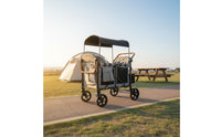 Four-Seat Pram Wagon Black Canopy 4 Seat Pram Wagon Storage Pockets Kids Transport