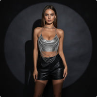 Cropped Top with Chains Lustrous Cropped Top Clothing for Women, Nightlife, Party