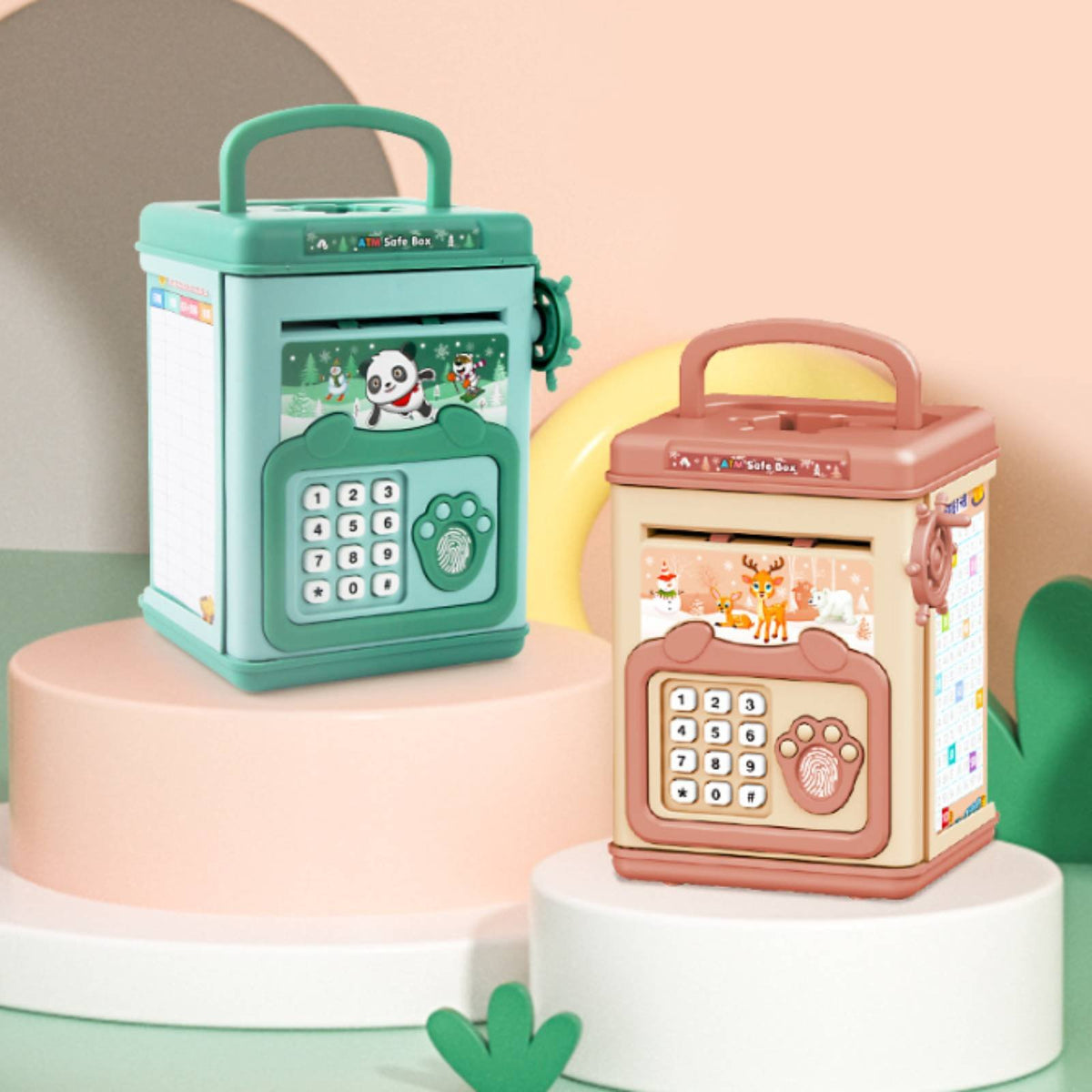 Thumbprint Savings Bank Plays Music Electronic Piggy Bank Passcode Currency Safe Lights & Sounds ATM Safe Toy Great Gift