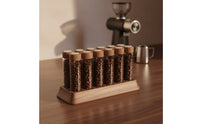 Coffee Bean Display Base with Glass Tubes Coffee Bean Tube Holder with Wooden Base Organized Rack for Baristas